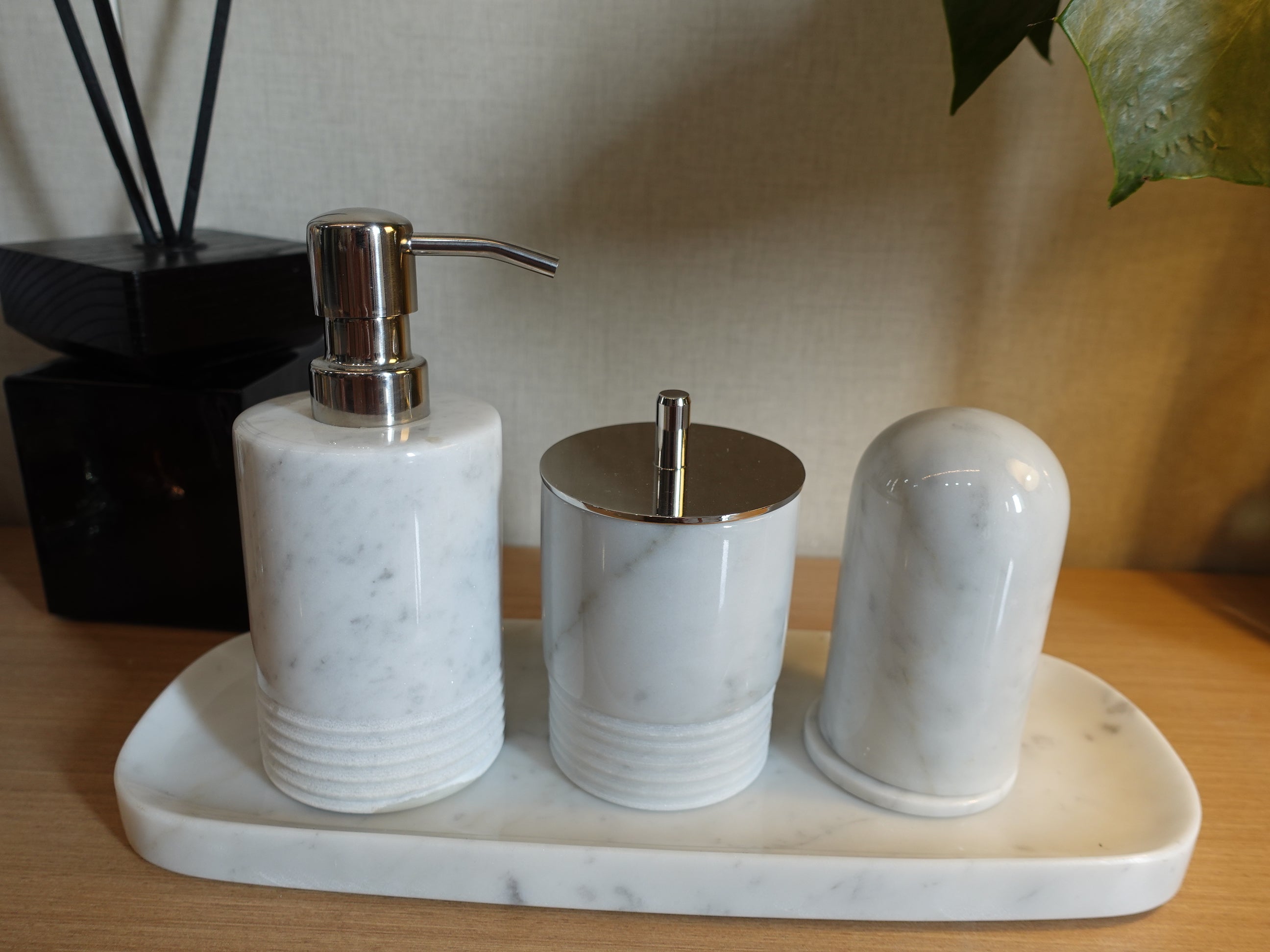 Porte Cotons maquillage marbre blanc