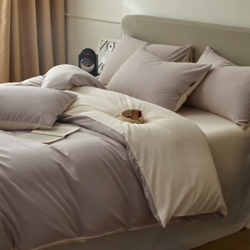 Housse de couette flanelle - Beige / Gris