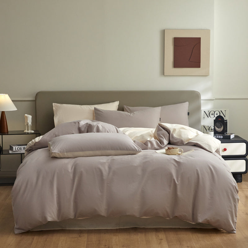 Housse de couette flanelle - Beige / Gris
