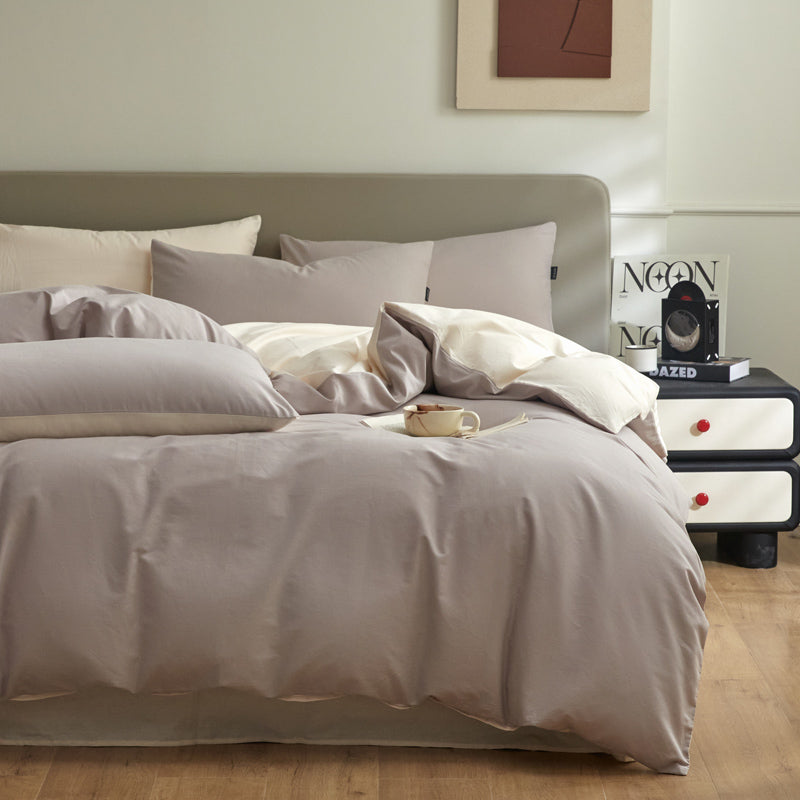 Housse de couette flanelle - Beige / Gris