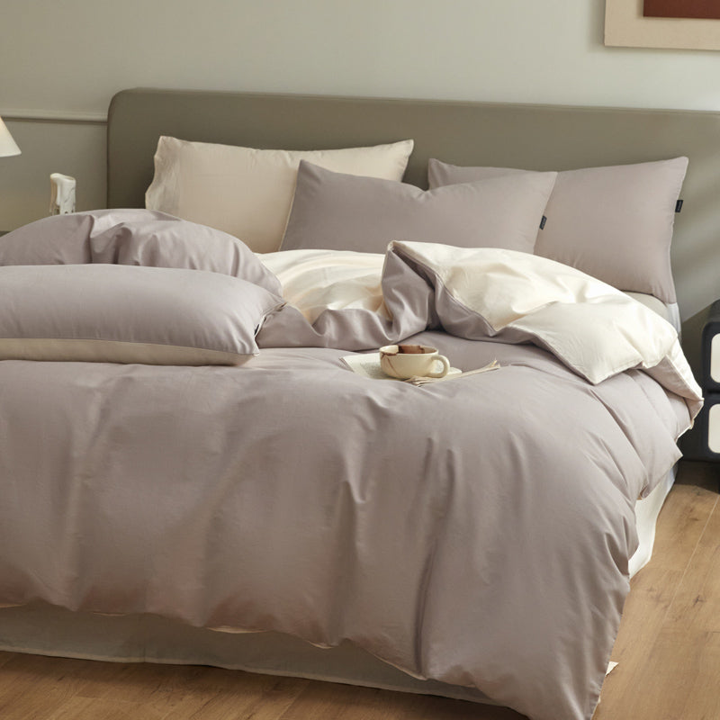 Housse de couette flanelle - Beige / Gris