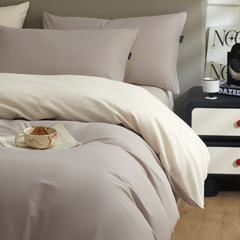Housse de couette flanelle - Beige / Gris