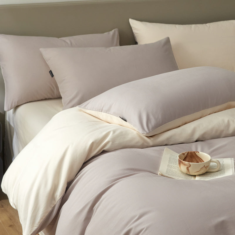 Housse de couette flanelle - Beige / Gris