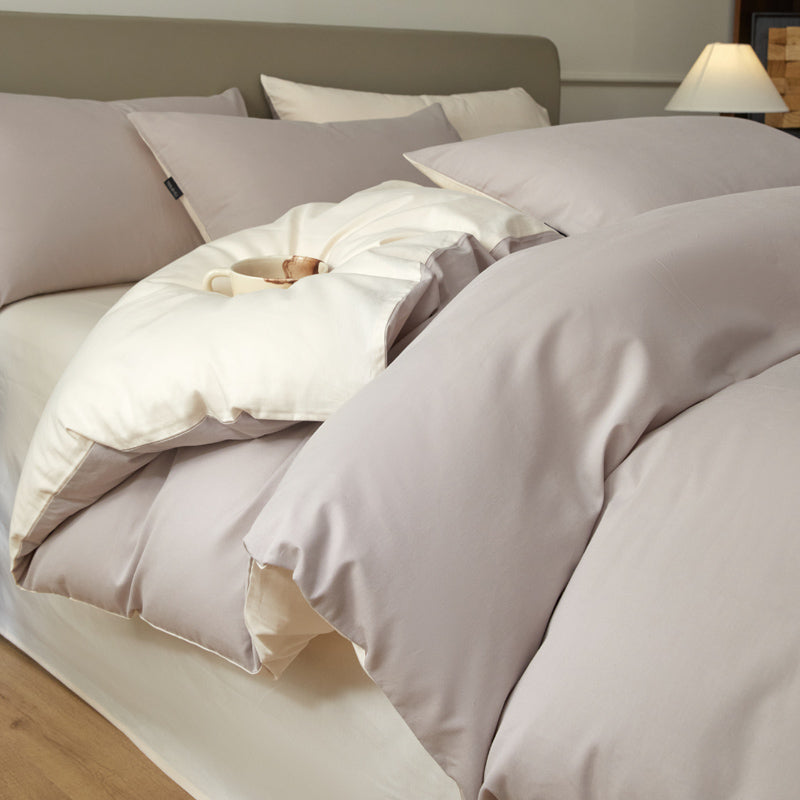 Housse de couette flanelle - Beige / Gris
