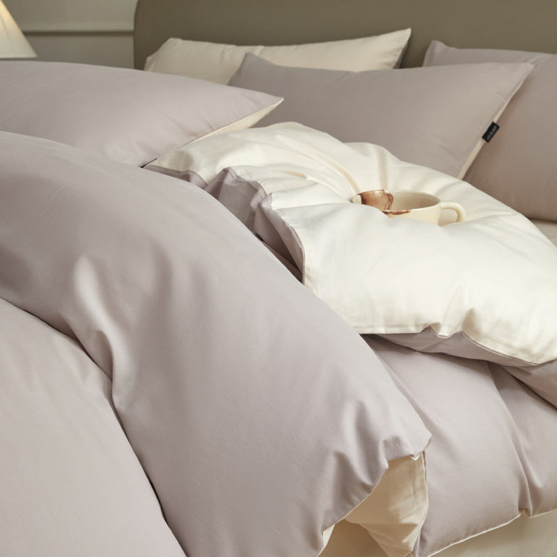 Housse de couette flanelle - Beige / Gris