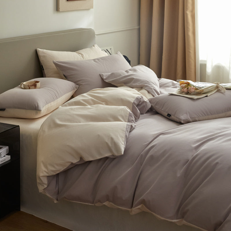 Housse de couette flanelle - Beige / Gris
