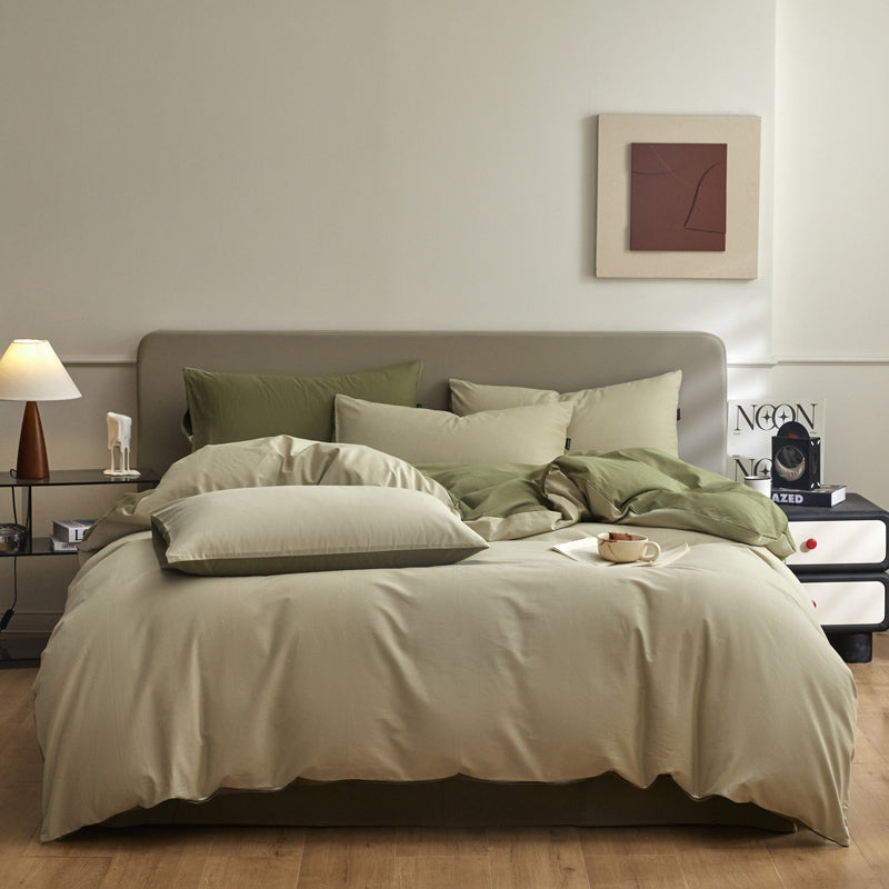 Housse de couette flanelle - Beige/ Verte