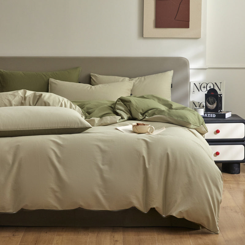 Housse de couette flanelle - Beige/ Verte