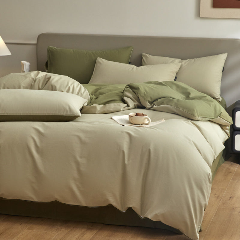 Housse de couette flanelle - Beige/ Verte