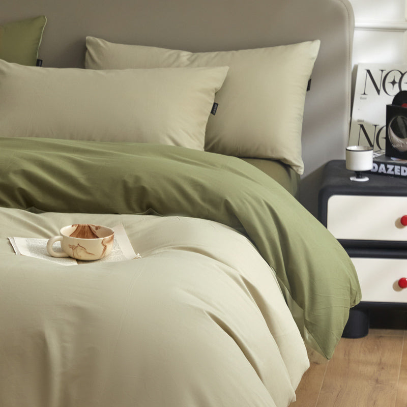 Housse de couette flanelle - Beige/ Verte