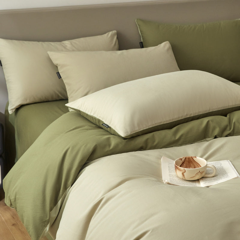 Housse de couette flanelle - Beige/ Verte