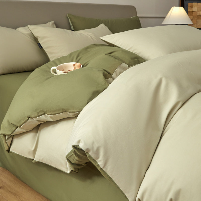 Housse de couette flanelle - Beige/ Verte