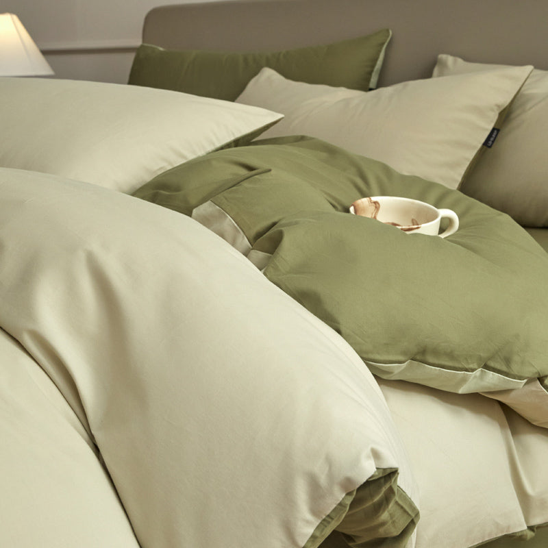 Housse de couette flanelle - Beige/ Verte
