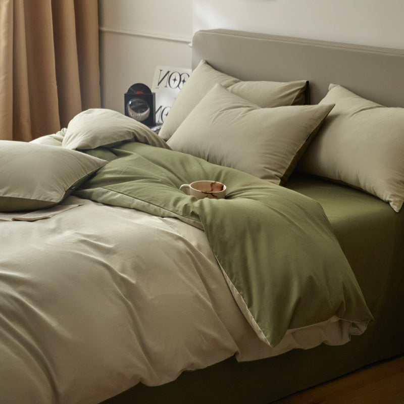 Housse de couette flanelle - Beige/ Verte