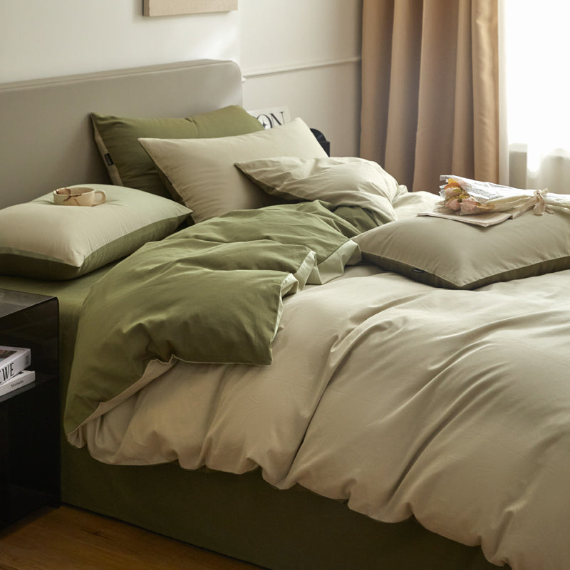 Housse de couette flanelle - Beige/ Verte