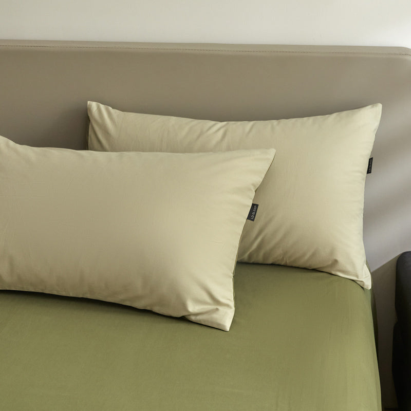 Linge de lit 3 pièces flanelle - Beige / Vert