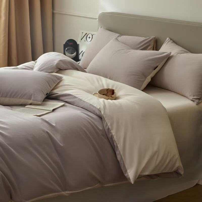 Linge de lit 3 pièces flanelle - Gris/Beige