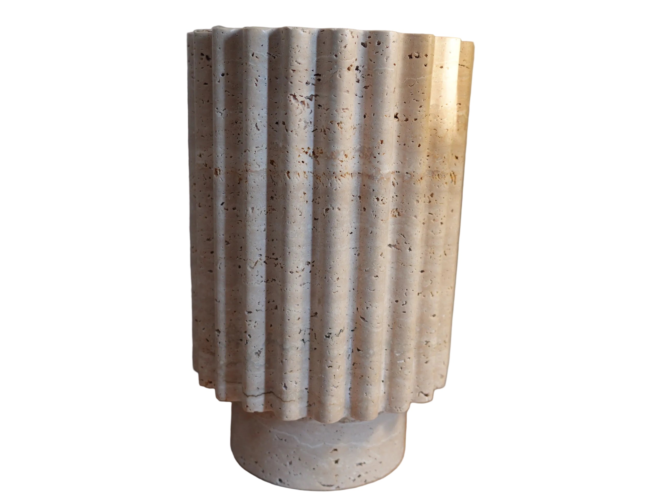 Grande vase rainuré travertin