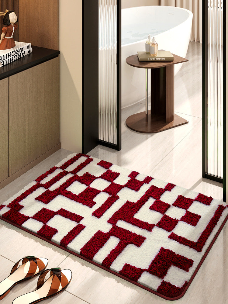 Tapis floqué - Pixellisé blanc et rouge