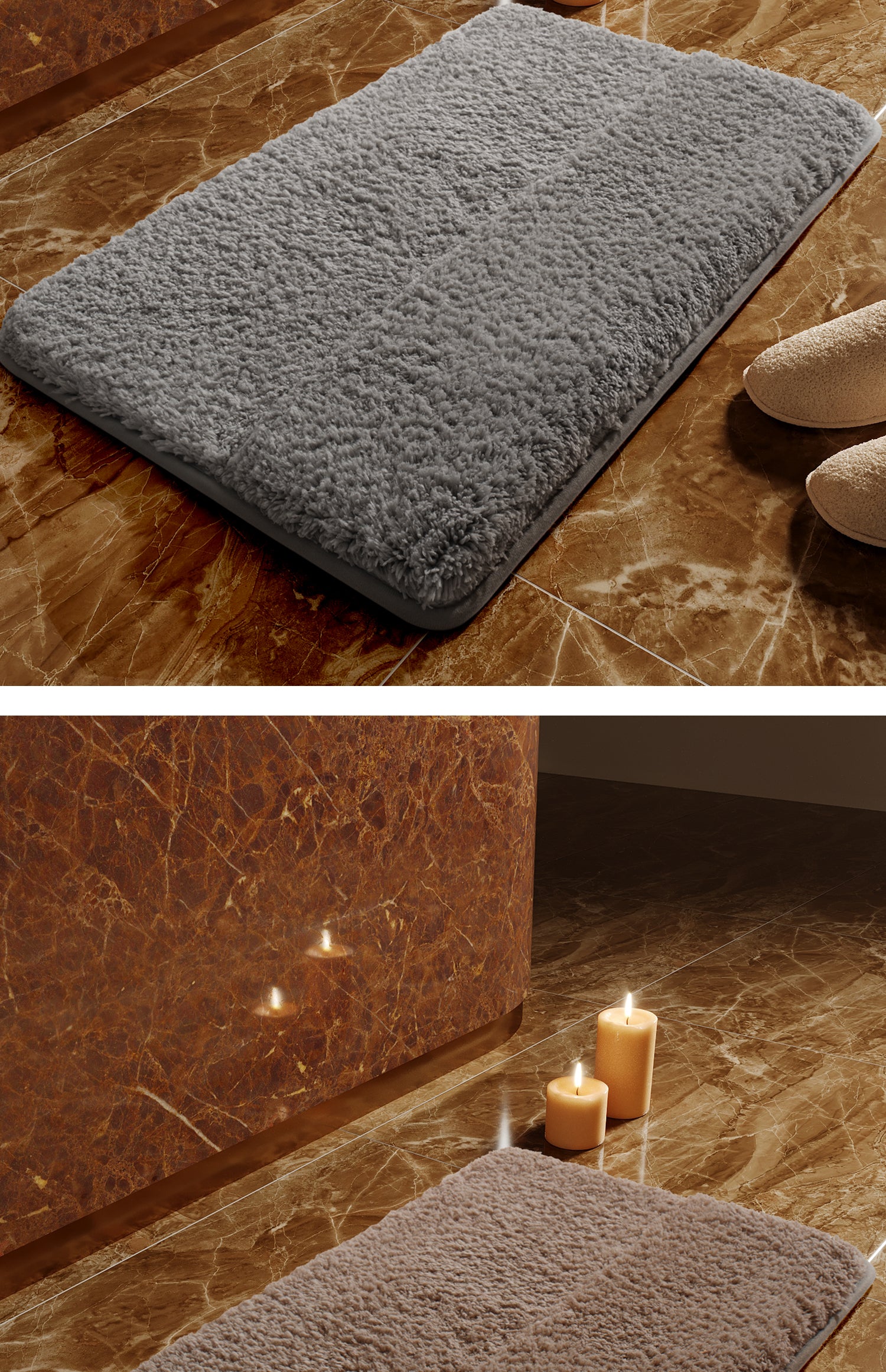 Tapis de bain en polaire avec dos - gris