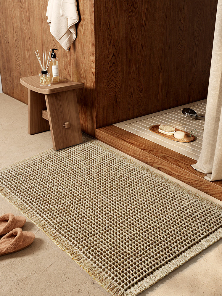 Tapis gaufré minimaliste marron en polyester et coton