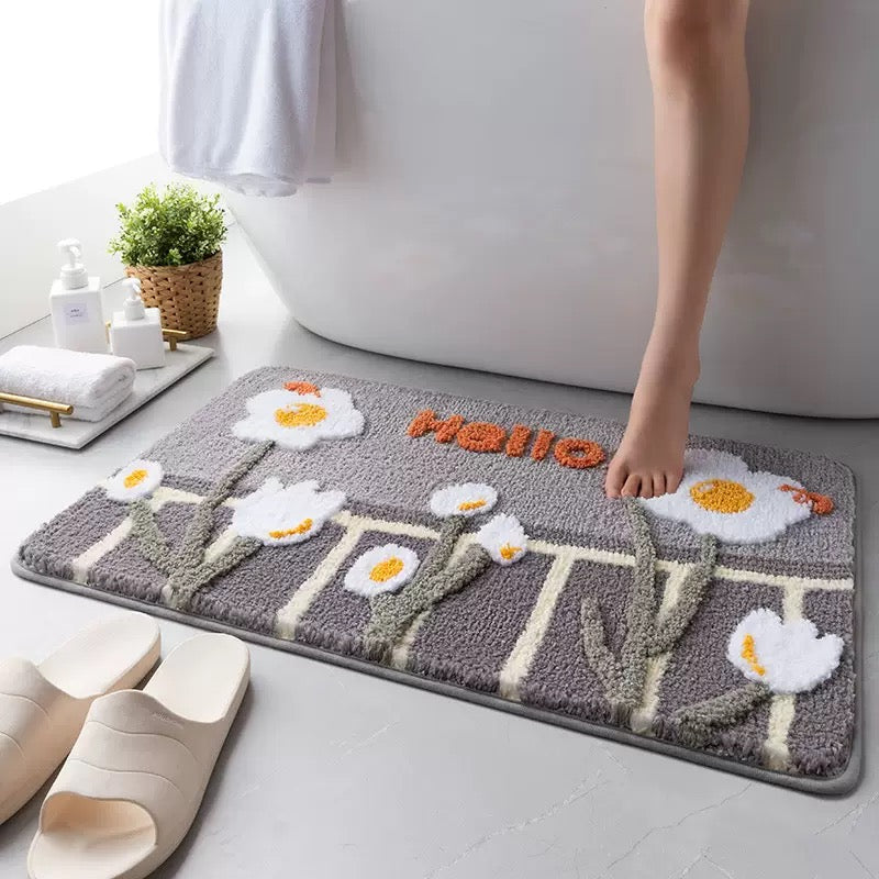 Tapis de bain floqué - "Hello" Gris