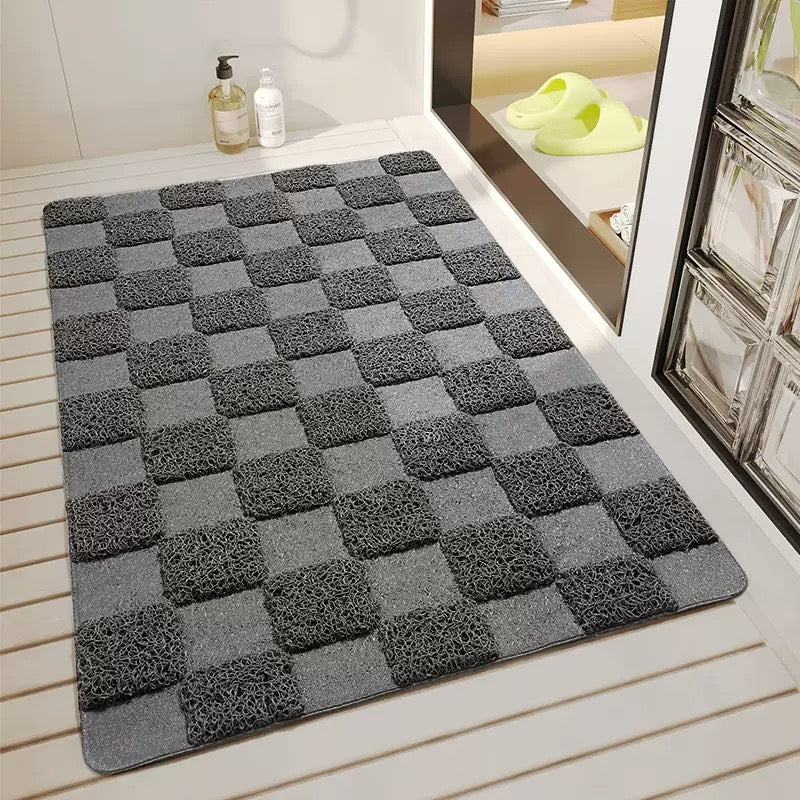 Tapis de douche en soie bouclée - Gris à damier