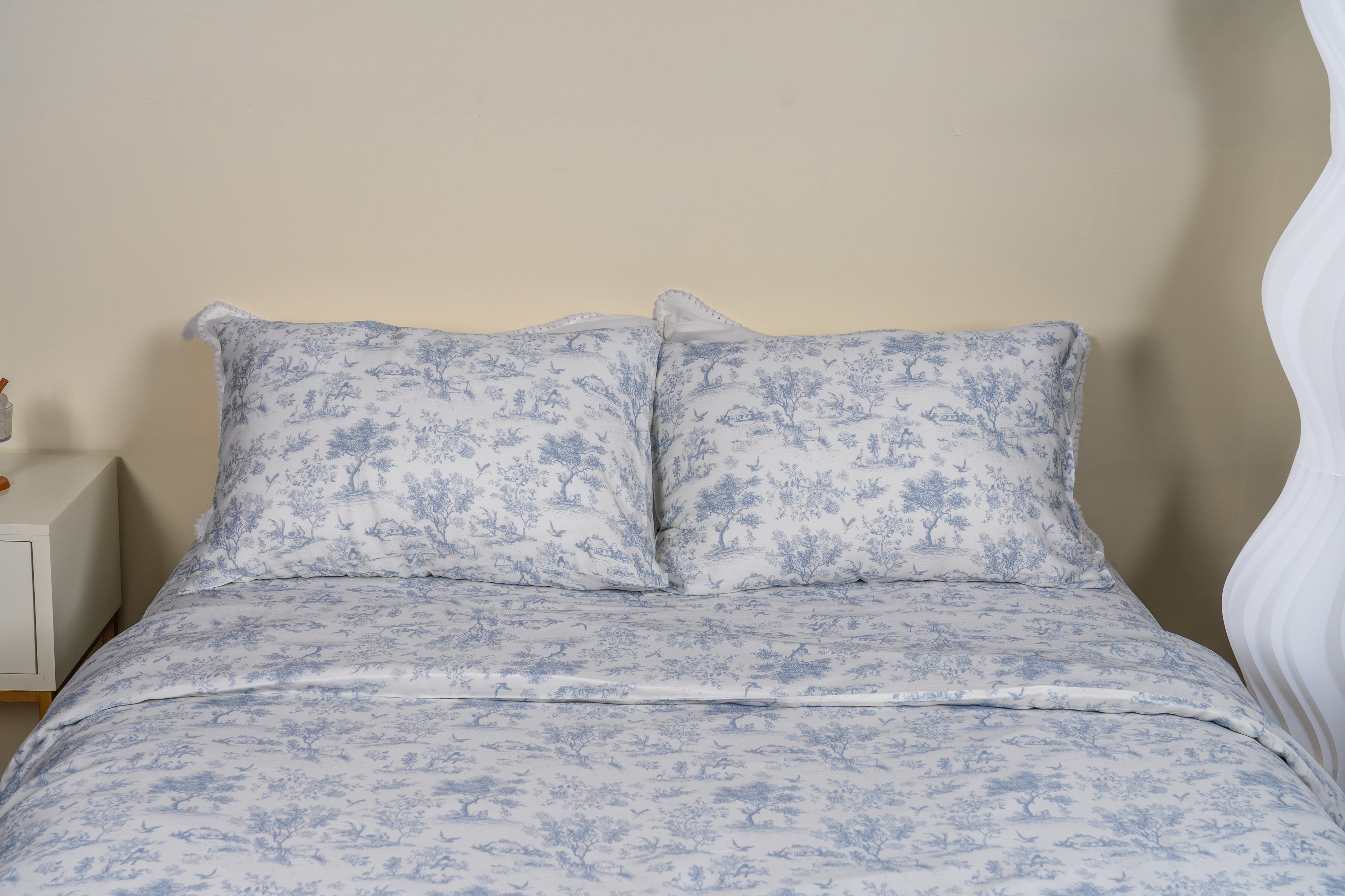 Housse de couette bleue imprimée